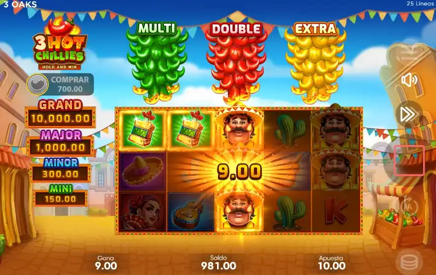 Bonos, Re-Spins y jackpots en 3 Hot Chillies